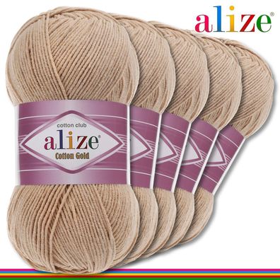 Alize 5 x 100 g Cotton Gold Premium Wolle Baumwolle - Acryl | Beige 262 |
