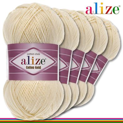 Alize 5 x 100 g Cotton Gold Premium Wolle Baumwolle - Acryl | Creme 01 |