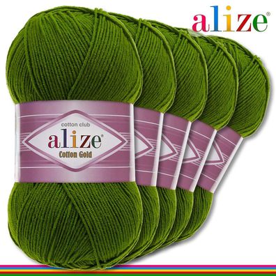Alize 5 x 100 g Cotton Gold Premium Wolle Baumwolle - Acryl | Dunkelgrün 35 |