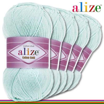 Alize 5 x 100 g Cotton Gold Premium Wolle Baumwolle - Acryl | Eisblau 514 |