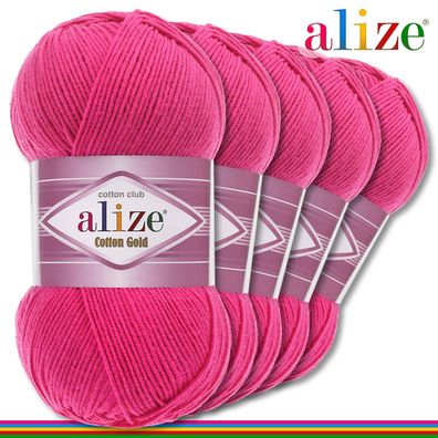 Alize 5 x 100 g Cotton Gold Premium Wolle Baumwolle - Acryl | Fuchsia 149 |