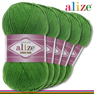 Alize 5 x 100 g Cotton Gold Premium Wolle Baumwolle - Acryl | Grasgrün 126 |