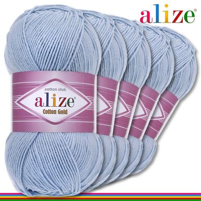 Alize 5 x 100 g Cotton Gold Premium Wolle Baumwolle - Acryl | Hellblau 40 |