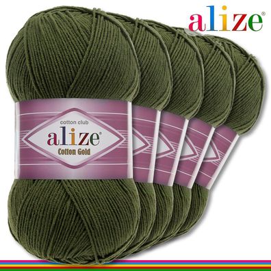 Alize 5 x 100 g Cotton Gold Premium Wolle Baumwolle - Acryl | Khaki 29 |