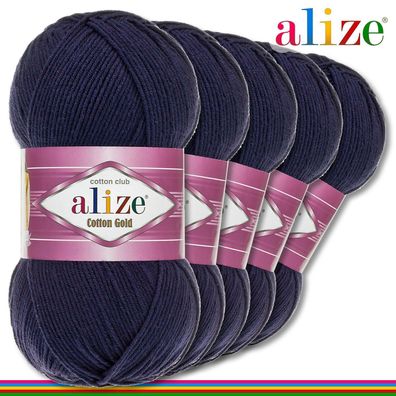 Alize 5 x 100 g Cotton Gold Premium Wolle Baumwolle - Acryl | Navyblau 58 |