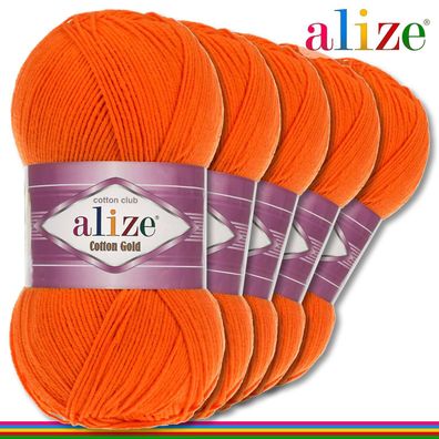 Alize 5 x 100 g Cotton Gold Premium Wolle Baumwolle - Acryl | Orange 37 |