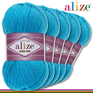 Alize 5 x 100 g Cotton Gold Premium Wolle Baumwolle - Acryl | Ozeanblau 16 |