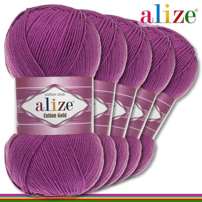 Alize 5 x 100 g Cotton Gold Premium Wolle Baumwolle - Acryl | Pflaume 122 |