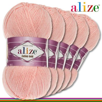 Alize 5 x 100 g Cotton Gold Premium Wolle Baumwolle - Acryl | Puderrosa 393 |