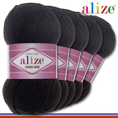 Alize 5 x 100 g Cotton Gold Premium Wolle Baumwolle - Acryl | Schwarz 60 |