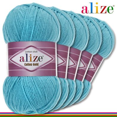 Alize 5 x 100 g Cotton Gold Premium Wolle Baumwolle - Acryl | Türkis 287 |