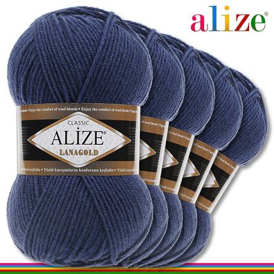 Alize 5 x 100 g Lanagold Premium Wolle 49%Wolle-51%Acryl | Heidelbeere 215 |