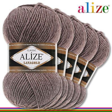 Alize 5 x 100 g Lanagold Premium Wolle 49%Wolle-51%Acryl | Kaffee Melange 240 |