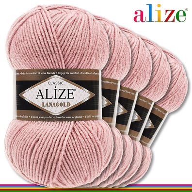 Alize 5 x 100 g Lanagold Premium Wolle 49%Wolle-51%Acryl | Puderrosa 161 |