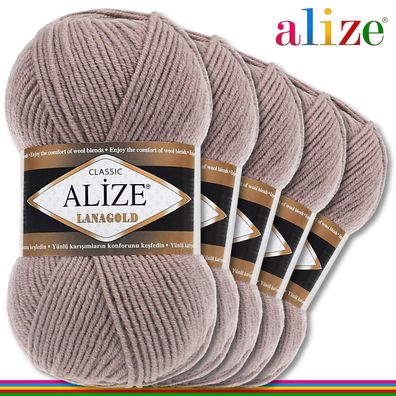 Alize 5 x 100 g Lanagold Premium Wolle 49%Wolle-51%Acryl |Milchkaffee 584 |