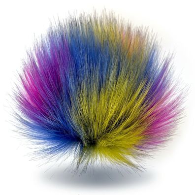 3 x Kunstfell Bommel | Gelb&Pink&Blau | Pelzbommel Ø 10-12 cm Pommel mit Faden