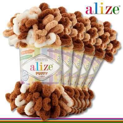 Alize 5 x 100 g Puffy Color Premium Wolle 6398 Schlaufenwolle Handstricken