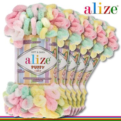 Alize 5 x 100 g Puffy Color Premium Wolle | 5862 | Schlaufenwolle Handstricken