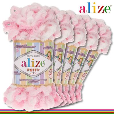 Alize 5 x 100 g Puffy Color Premium Wolle | 5863 | Schlaufenwolle Handstricken