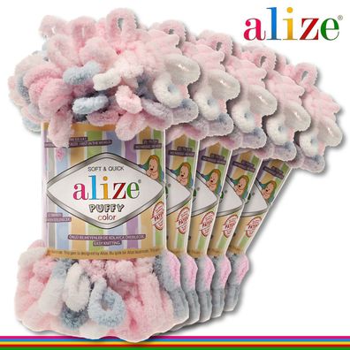 Alize 5 x 100 g Puffy Color Premium Wolle | 5864 | Schlaufenwolle Handstricken
