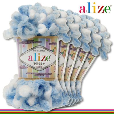 Alize 5 x 100 g Puffy Color Premium Wolle | 5865 | Schlaufenwolle Handstricken