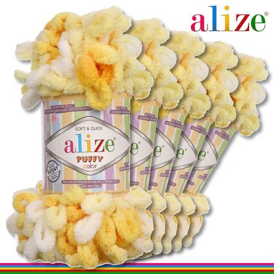 Alize 5 x 100 g Puffy Color Premium Wolle | 5921 | Schlaufenwolle Handstricken