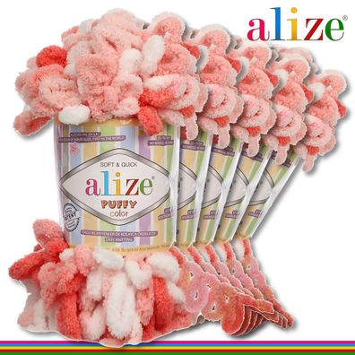 Alize 5 x 100 g Puffy Color Premium Wolle | 5922 | Schlaufenwolle Handstricken