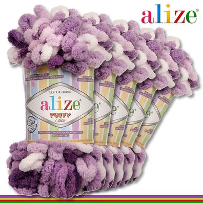 Alize 5 x 100 g Puffy Color Premium Wolle | 5923 | Schlaufenwolle Handstricken