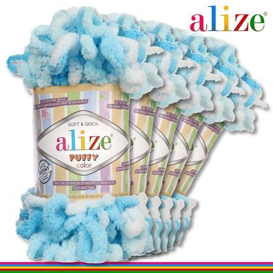 Alize 5 x 100 g Puffy Color Premium Wolle | 5924 | Schlaufenwolle Handstricken