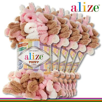 Alize 5 x 100 g Puffy Color Premium Wolle | 6046 | Schlaufenwolle Handstricken