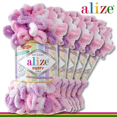 Alize 5 x 100 g Puffy Color Premium Wolle | 6051 | Schlaufenwolle Handstricken