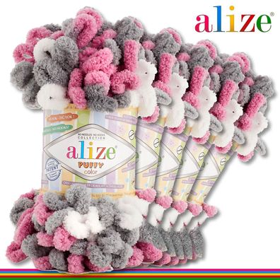 Alize 5 x 100 g Puffy Color Premium Wolle | 6070 | Schlaufenwolle Handstricken