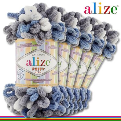 Alize 5 x 100 g Puffy Color Premium Wolle | 6075 | Schlaufenwolle Handstricken