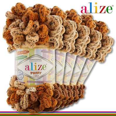 Alize 5 x 100 g Puffy Color Premium Wolle | 6080 | Schlaufenwolle Handstricken