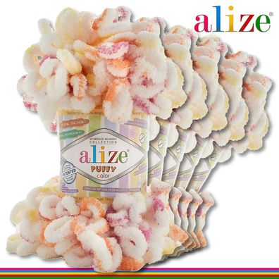Alize 5 x 100 g Puffy Color Premium Wolle | 6244 | Schlaufenwolle Handstricken