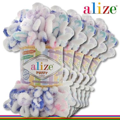 Alize 5 x 100 g Puffy Color Premium Wolle | 6245 | Schlaufenwolle Handstricken