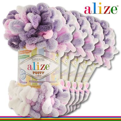 Alize 5 x 100 g Puffy Color Premium Wolle | 6305 | Schlaufenwolle Handstricken