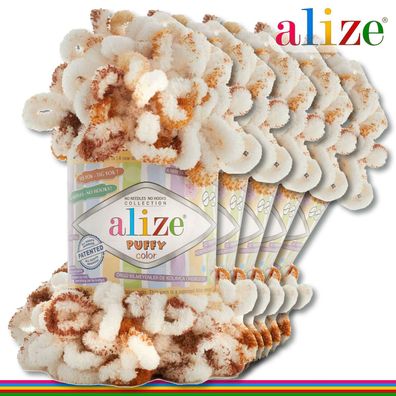Alize 5 x 100 g Puffy Color Premium Wolle | 7502 | Schlaufenwolle Handstricken