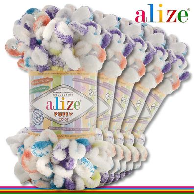 Alize 5 x 100 g Puffy Color Premium Wolle | 7539 | Schlaufenwolle Handstricken