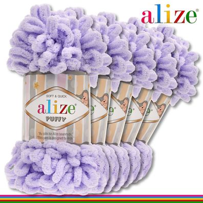 Alize 5 x 100 g Puffy Premium Wolle | 146 Flieder | Schlaufenwolle Handstricken