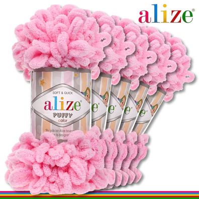 Alize 5 x 100 g Puffy Premium Wolle | 185 Rosa | Schlaufenwolle Handstricken