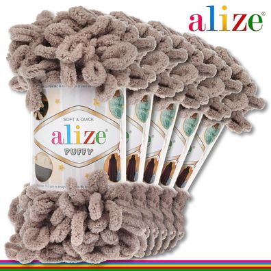Alize 5 x 100 g Puffy Premium Wolle | 268 Stein | Schlaufenwolle Handstricken