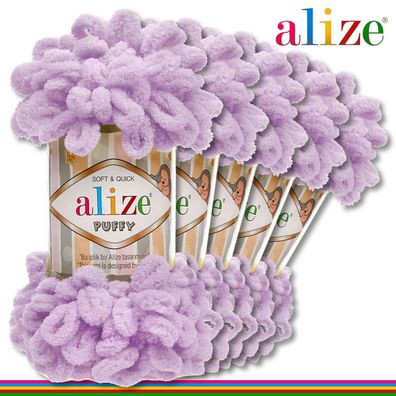 Alize 5 x 100 g Puffy Premium Wolle | 27 Helllila | Schlaufenwolle Handstricken