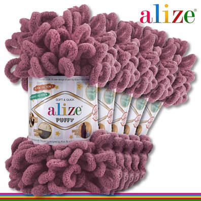 Alize 5 x 100 g Puffy Premium Wolle | 28 Mauve | Schlaufenwolle Handstricken