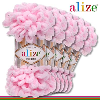 Alize 5 x 100 g Puffy Premium Wolle | 31 Babyrosa | Schlaufenwolle Handstricken