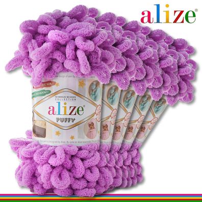 Alize 5 x 100 g Puffy Premium Wolle | 378 Orchidee |Schlaufenwolle Handstricken