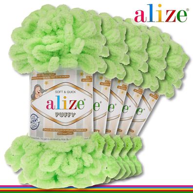 Alize 5 x 100 g Puffy Premium Wolle | 41 Pistazie | Schlaufenwolle Handstricken