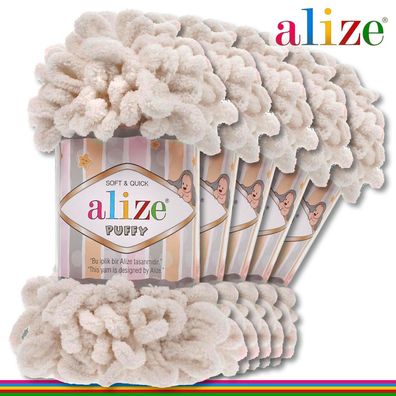 Alize 5 x 100 g Puffy Premium Wolle | 599 Knochen | Schlaufenwolle Handstricken