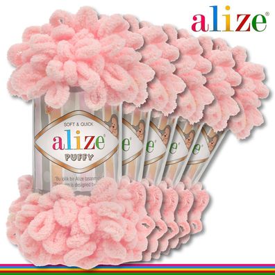 Alize 5 x 100 g Puffy Premium Wolle | 638 Apricot | Schlaufenwolle Handstricken