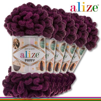 Alize 5 x 100 g Puffy Premium Wolle |111 Pflaume| Schlaufenwolle Handstricken
